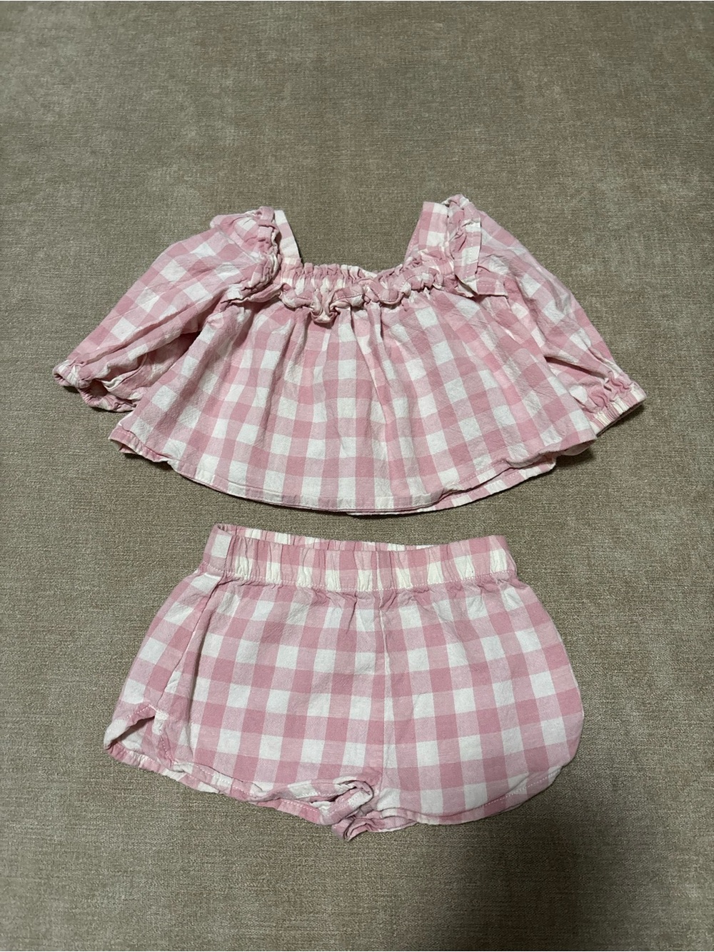 cloud island Pink Gingham Smocked Off-Shoulder Top & Shorts Set